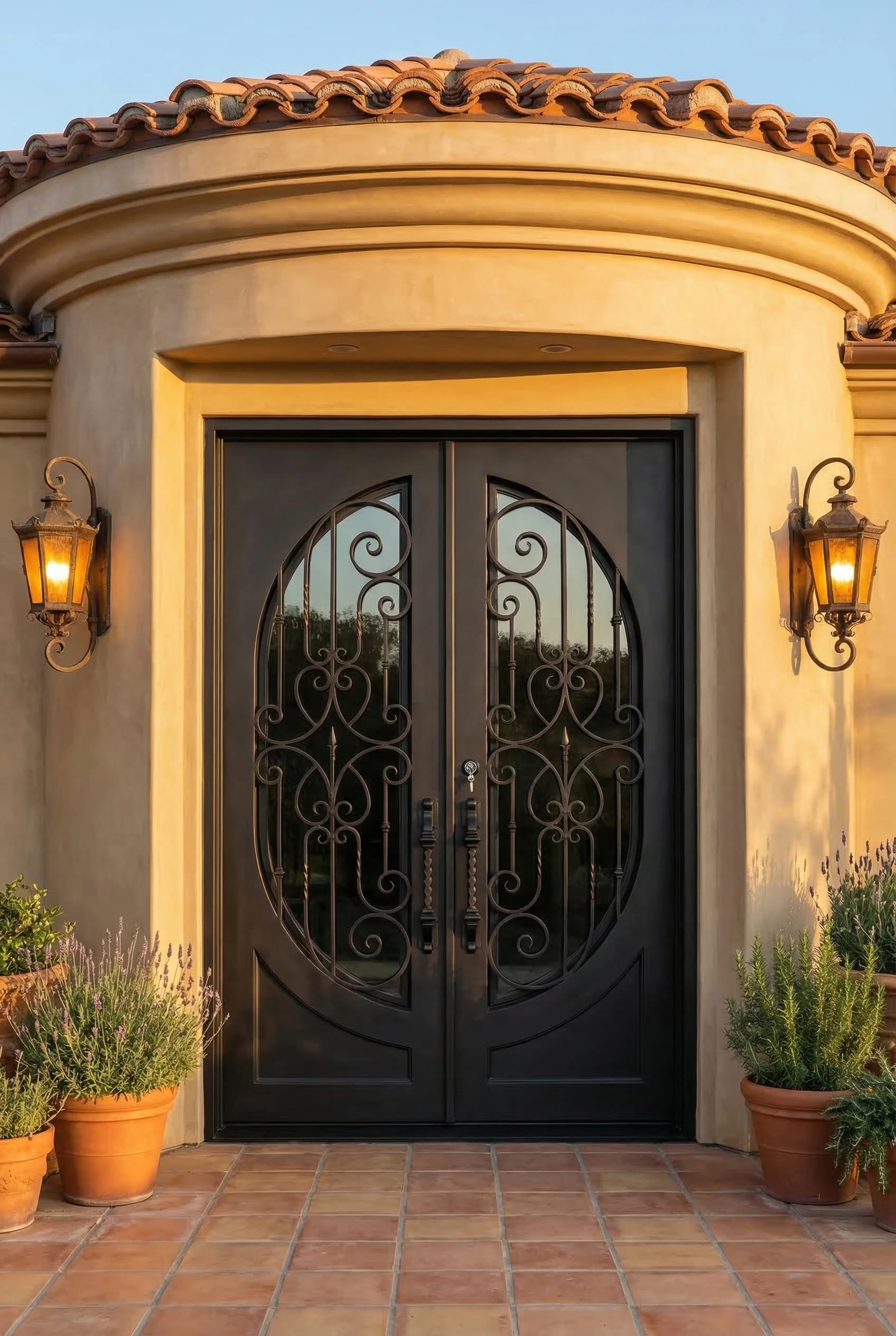 Full arch iron door in Mediterranean villa