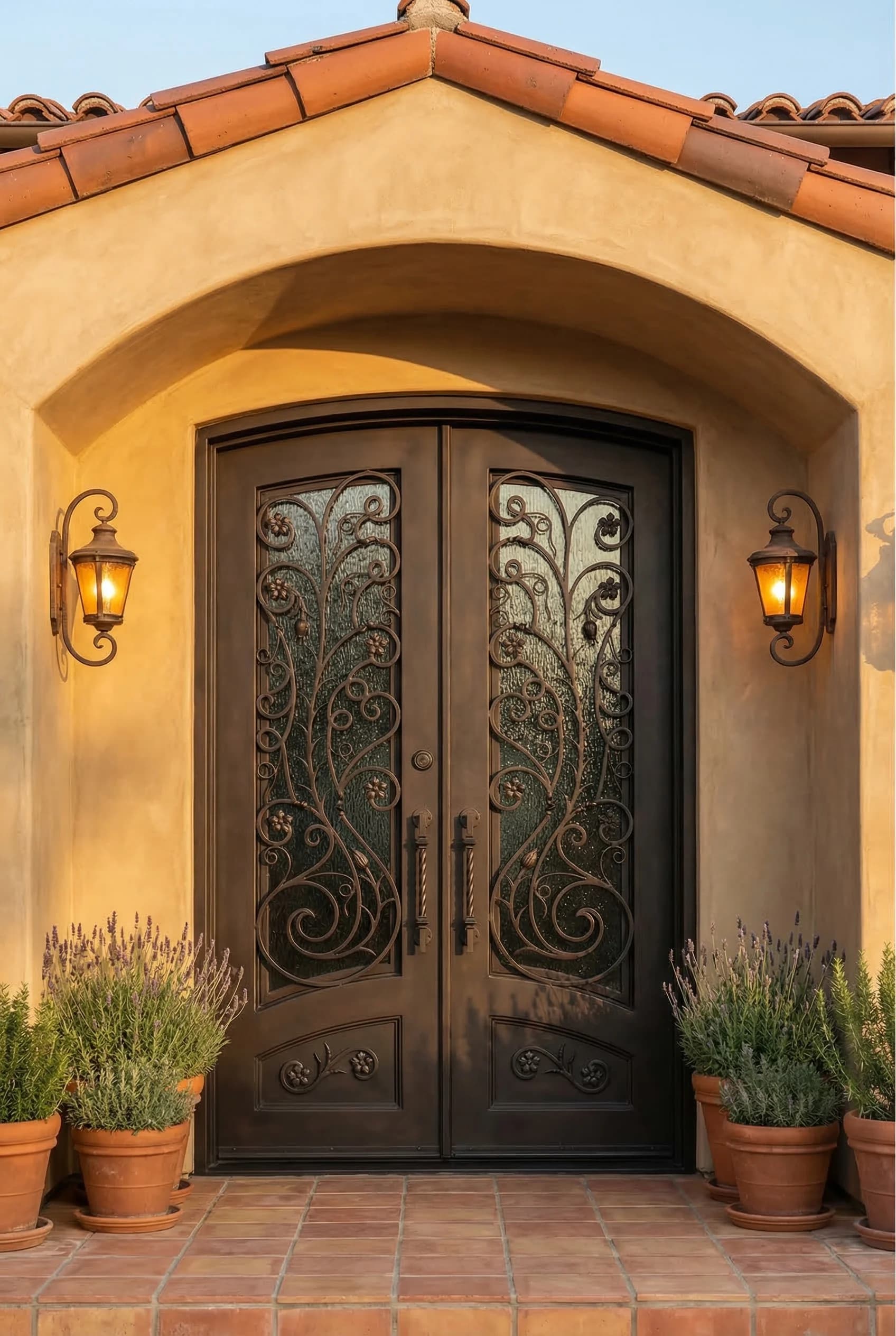 Straight top iron door in Mediterranean villa